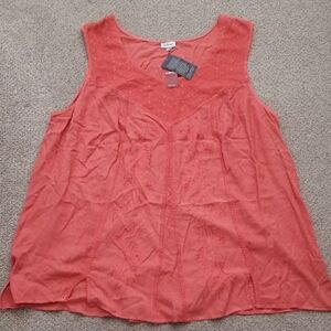 Coral Relaxed Sleeveless Tank Top With Lace Detail